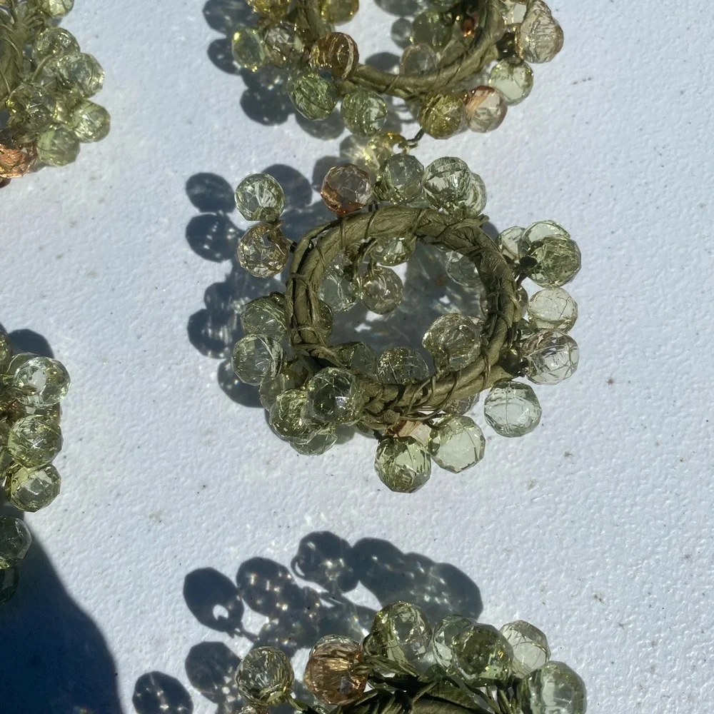 Set of Six Green Beaded Napkin Rings